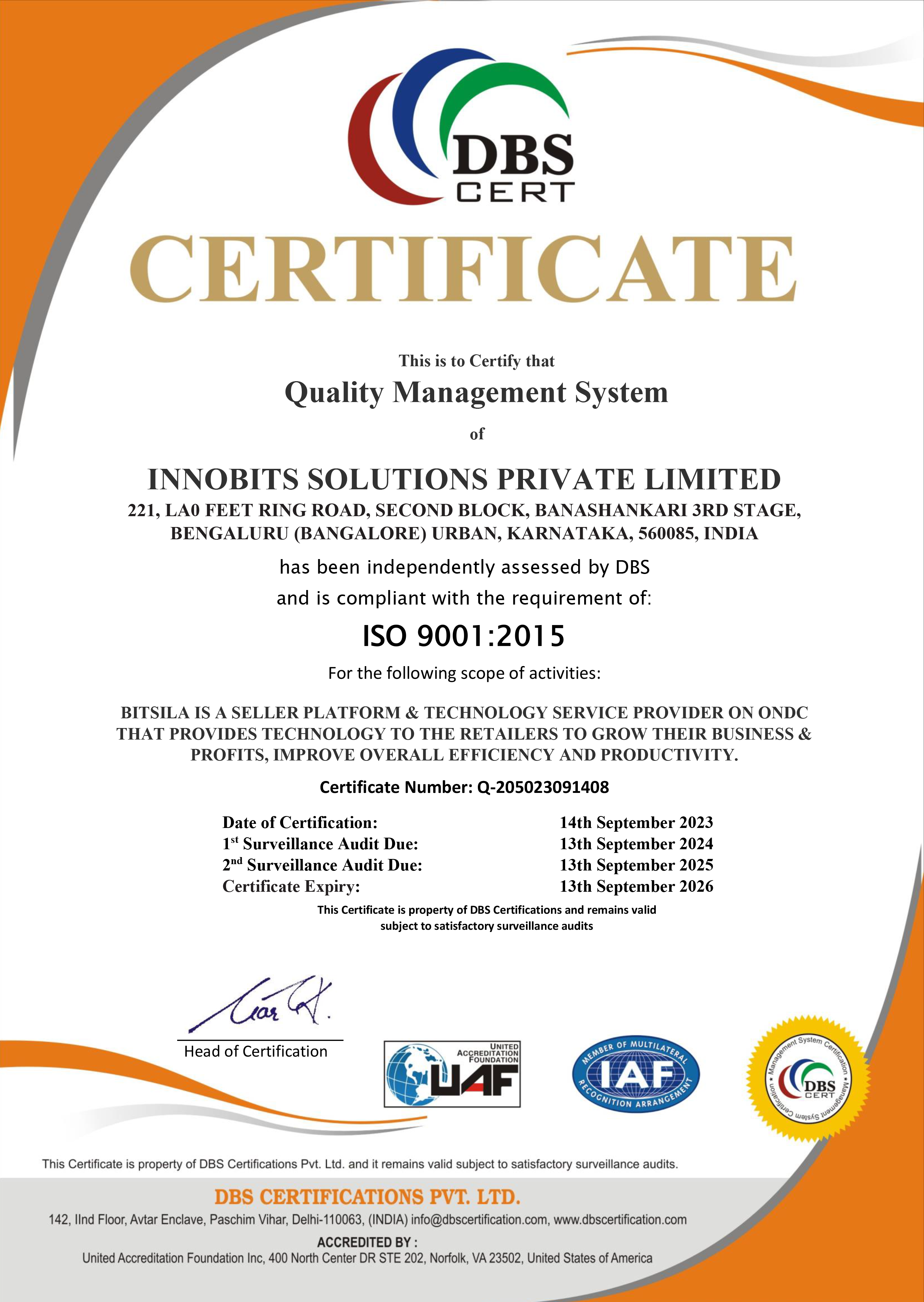 Bitsila is ISO Certified